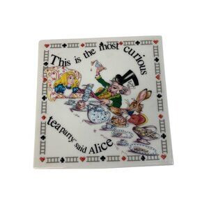 Alice In Wonderland Tea Party Ceramic & Cork Square Trivet Tile Mad Hatter 8798